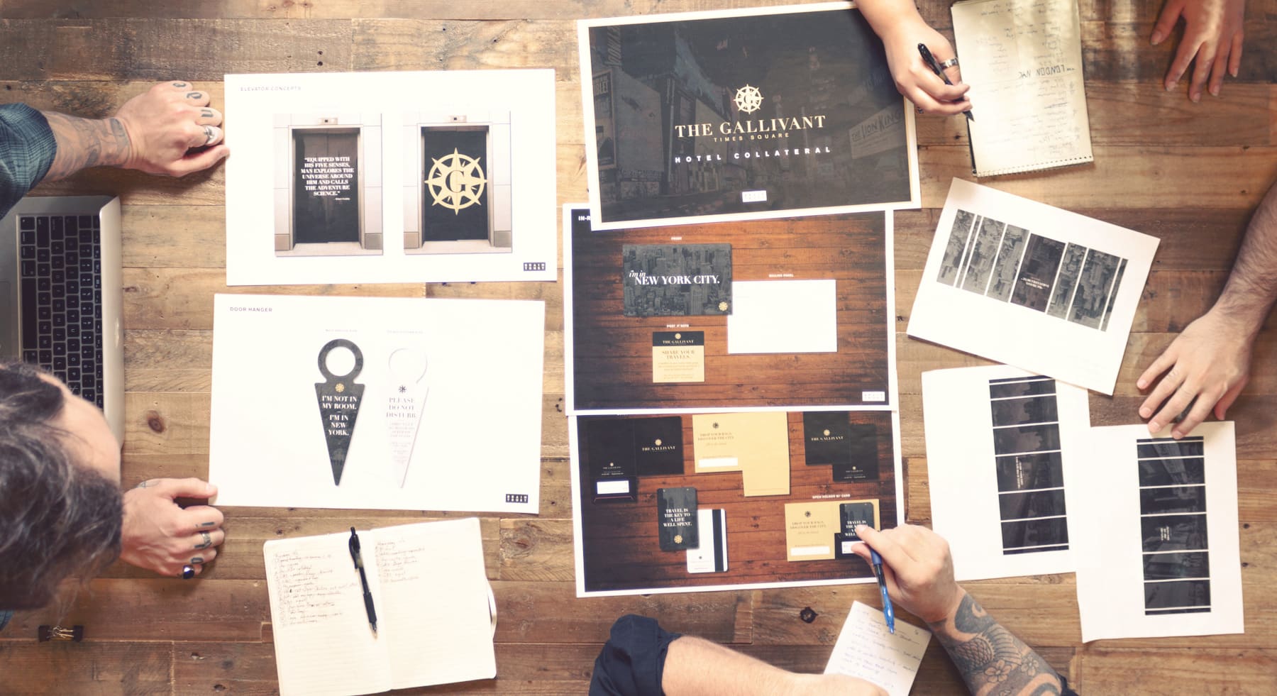 Table with artwork from Gallivant Times Square